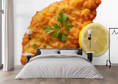 [Transparent Background PNG]Crispy Fried Chicken Schnitzel with Lemon Wall mural